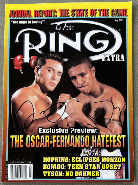 DE LA HOYA, OSCAR & FERNANDO VARGAS SIGNED RING MAGAZINE (2002-JSA)