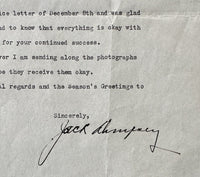 DEMPSEY, JACK SIGNED LETTER (1938)