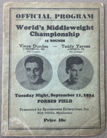 DUNDEE, VINCE-TEDDY YAROSZ OFFICIAL PROGRAM (1934-YAROSZ WINS TITLE)