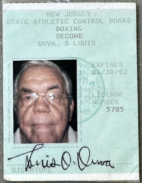 DUVA, LOU BOXING SECOND'S LICENSE (NEW JERSEY 1991-92)