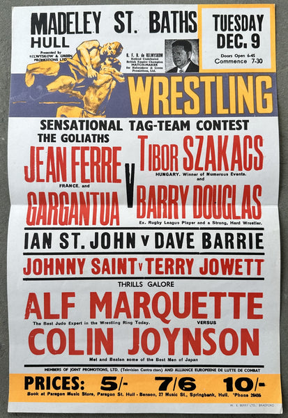 ANDRE THE GIANT (JEAN FERRE) & GARGANTUA VS TIBOR SZAKACS & BARRY DOUGLAS ON SITE POSTER (1969-RARE)