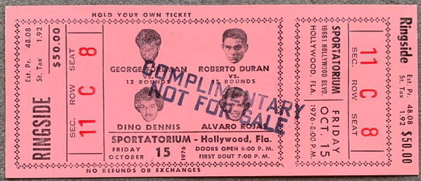 FOREMAN, GEORGE-JON "DINO" DENNIS & ROBERTO DURAN-ALVARO ROJAS ON SITE FULL TICKET (1976)