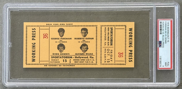 FOREMAN, GEORGE-JON "DINO" DENNIS & ROBERTO DURAN-ALVARO ROJAS ON SITE FULL TICKET (1976-PSA/DNA MINT 9)