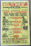 FOREMAN, GEORGE-GREGORIO PERALTA & ERNIE TERRELL-LUIS PIRES & JIMMY ELLIS-GEORGE CHUVALO SIGNED CLOSED CIRCUIT POSTER (1971-SIGNED BY FOREMAN, ELLIS, CHUVALO, TERRELL-JSA)