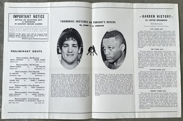 FRAZIER, JOE-OSCAR BONAVENA I OFFICIAL PROGRAM (1966)