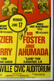 FRAZIER, JOE-JERRY QUARRY & BOB FOSTER-JORGE AHUMADA CLOSED CIRCUIT POSTER (1974-SIGNED BY BOB FOSTER)