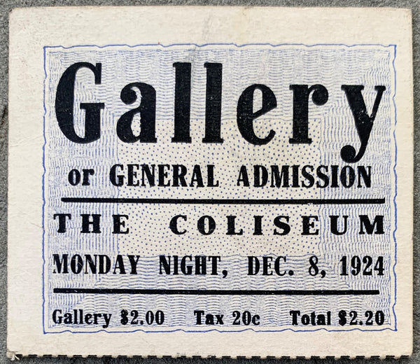 TUNNEY, GENE-JEFF SMITH ON SITE TICKET STUB (1924)