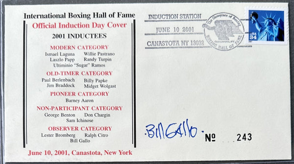 GALLO, BILL SIGNED BOXING HALL OF FAME FIRST DAY ENVELOPE (2001)