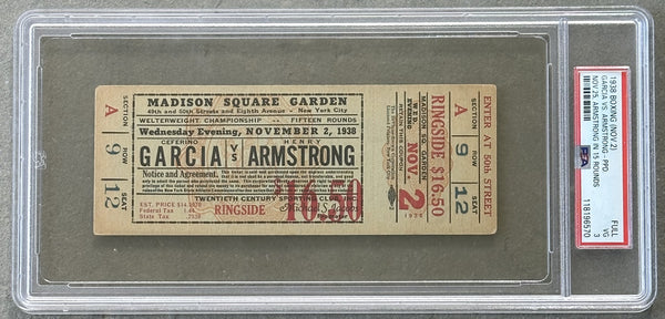 ARMSTRONG, HENRY-CEFERINO GARCIA OFFICIAL FULL TICKET (1938-PSA/DNA VG 3)