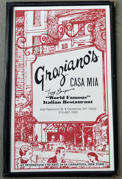 GRAZIANO'S CASA MIA RESTAURANT ORIGINAL SIGNED MENU (SIGNED BY OWNER TONY GRAZIANO)