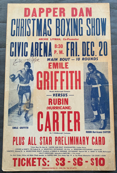 CARTER, RUBIN "HURRICANE"-EMILE GRIFFITH ON SITE POSTER (1963-SIGNED BY GRIFFITH)