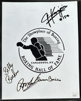BASILIO, CARMEN & BILLY BACKUS & RON LYLE SIGNED BOXING HALL OF FAME PHOTO (JSA)