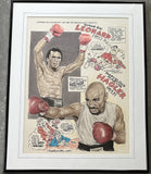 HAGLER, MARVELOUS MARVIN-SUGAR RAY LEONARD ORIGINAL CARTOON ART BY CHARLES MCGILL (1987)