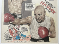 HAGLER, MARVELOUS MARVIN-SUGAR RAY LEONARD ORIGINAL CARTOON ART BY CHARLES MCGILL (1987)