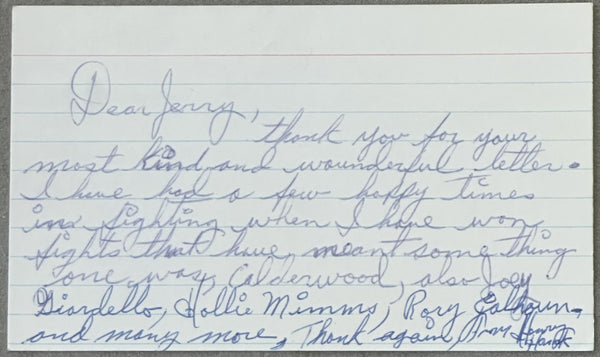 HANK, HENRY SIGNED & INSCRIBED INDEX CARD
