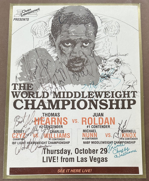 HEARNS, THOMAS "HITMAN"-JUAN ROLDAN ORIGINAL SIGNED POSTER (1987-JSA)