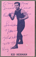 HERMAN, KID SIGNED ADVERTISING CARD (JSA)