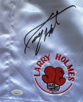 HOLMES, LARRY & GERRY COONEY SIGNED BOXING TRUNKS (JSA)