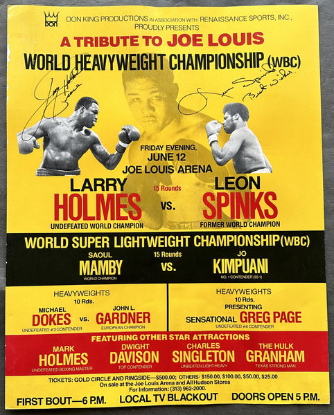 HOLMES, LARRY-LEON SPINKS SIGNED ON SITE POSTER (1981-SIGNED BY BOTH)