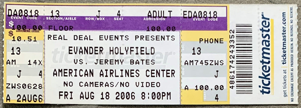HOLYFIELD, EVANDER-JEREMY BATES FULL TICKET (2006) – JO Sports Inc.