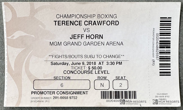 CRAWFORD, TERENCE-JEFF HORN ON SITE FULL TICKET (2018)