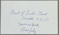 JEBY, BEN SIGNED & INSCRIBED INDEX CARD