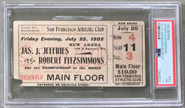 JEFFRIES, JAMES J.-ROBERT FITZSIMMONS II ON SITE FULL TICKET (1902-PSA/DNA)