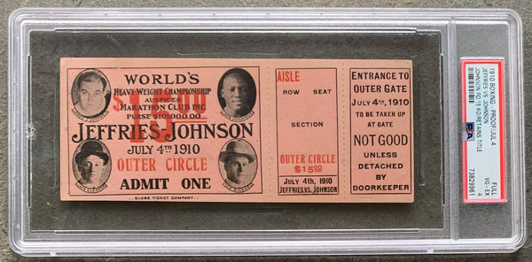 JOHNSON, JACK-JIM JEFFRIES FULL TICKET (1910-PSA/DNA VG-EX 4)