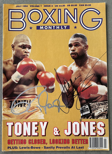 JONES, JR., ROY & JAMES TONEY SIGNED BOXING MONTHLY MAGAZINE  (1994-JSA)