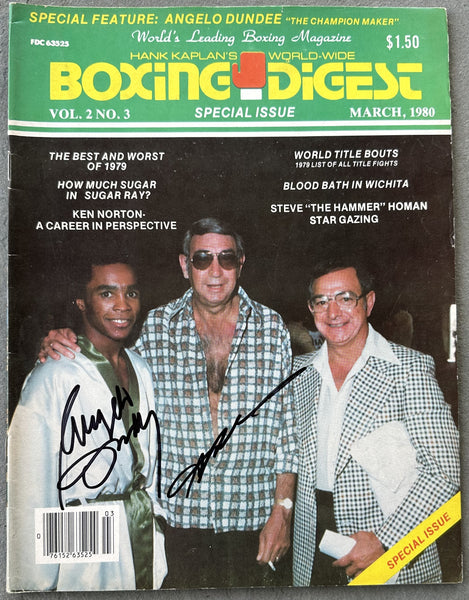 LEONARD, SUGAR RAY & ANGELO DUNDEE SIGNED BOXING DIGEST (1980-JSA)