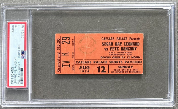 LEONARD, SUGAR RAY-PETE RANZANY STUBLESS ON SITE TICKET (1979-PSA/DNA PR 1)