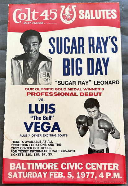 LEONARD, SUGAR RAY-LUIS VEGA ON SITE POSTER (1977-LEONARD'S PRO DEBUT)