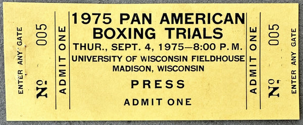 MICHAEL SPINKS & AARON PRYOR & JOHN TATE PAN AMERICAN BOXING TRIALS ON SITE FULL TICKET (1975)