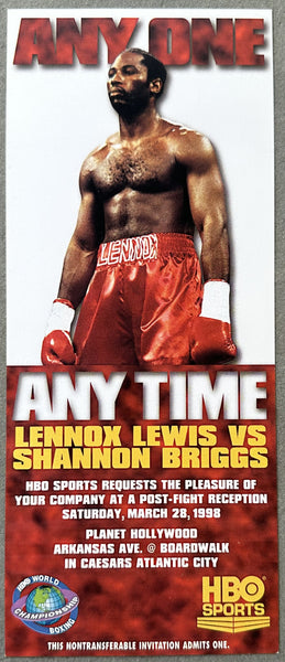 LEWIS, LENNOX-SHANNON BRIGGS POST FIGHT PARTY FULL TICKET (1998)
