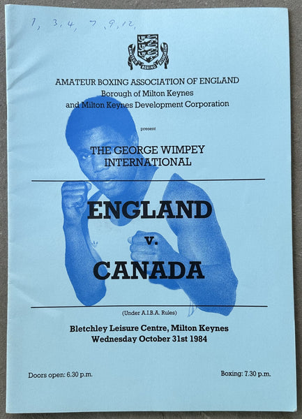 LEWIS, LENNOX-ROBERT WELLS AMATEUR CANADA VS. ENGLAND FINALS PROGRAM (1984)