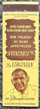 LEWIS, ED "STRANGLER" THE VIRGINIAN RESTAURANT MATCHBOOK