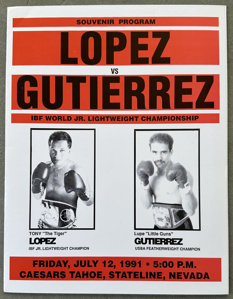 LOPEZ, TONY-LUPE GUTIERREZ & LENNOX LEWIS-MIKE WEAVER OFFICIAL PROGRAM (1991)