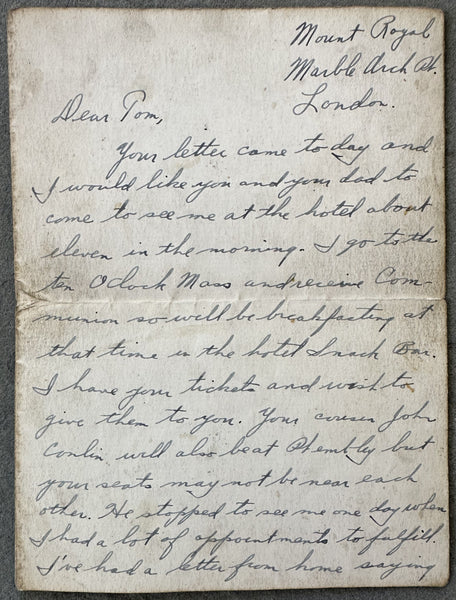 LOUGHRAN, TOMMY HAND WRITTEN LETTER (1935)
