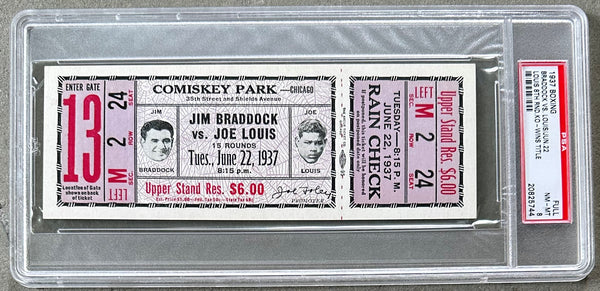 LOUIS, JOE-JAMES BRADDOCK ON SITE FULL TICKET (1937-LOUIS WINS TITLE-PSA/DNA NM-MT 8-HIGHEST IN POPULATION)