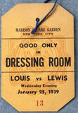 LOUIS, JOE-JOHN HENRY LOUIS DRESSING ROOM PASS (1939)
