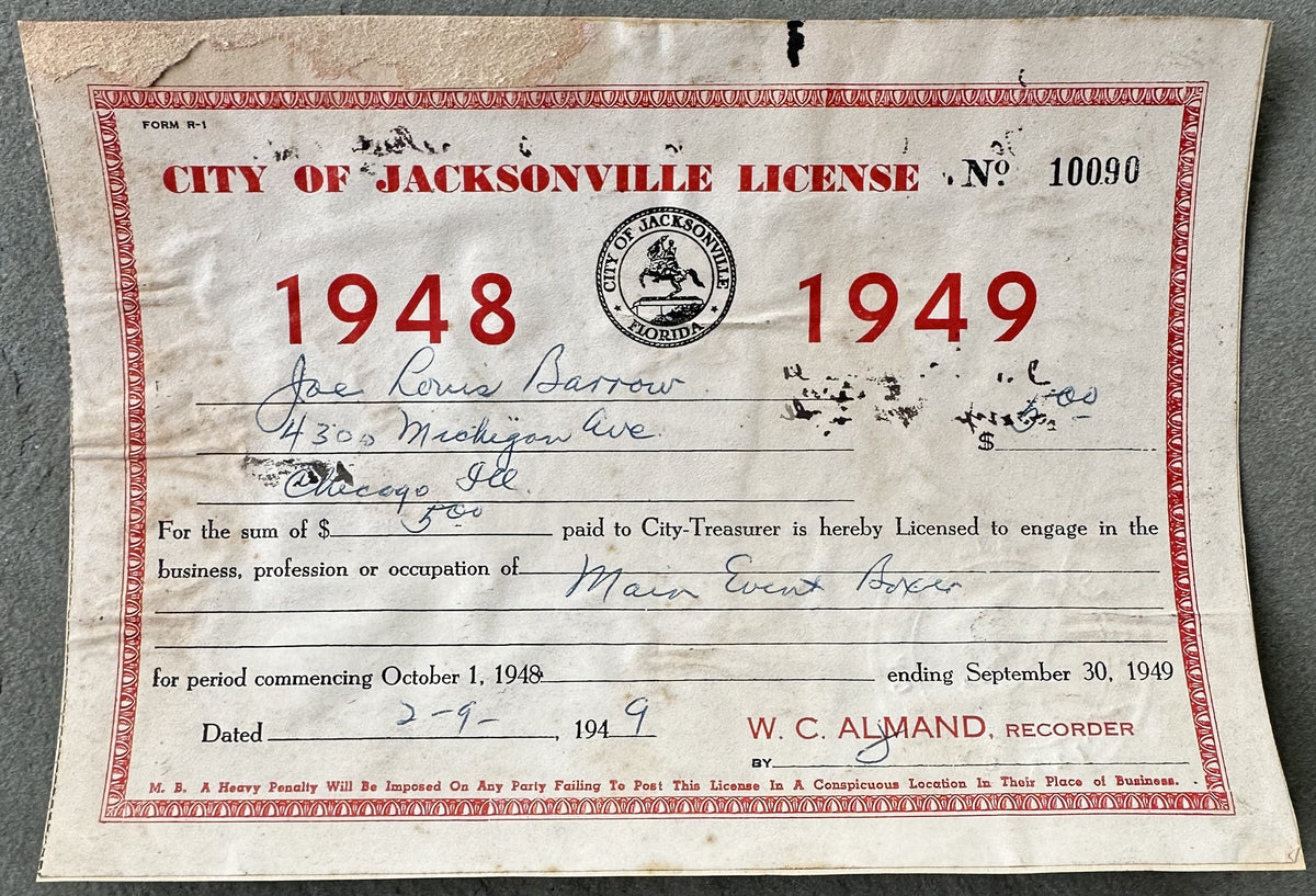 LOUIS, JOE PROFESSIONAL BOXING LICENSES (1948-49) – JO Sports Inc.