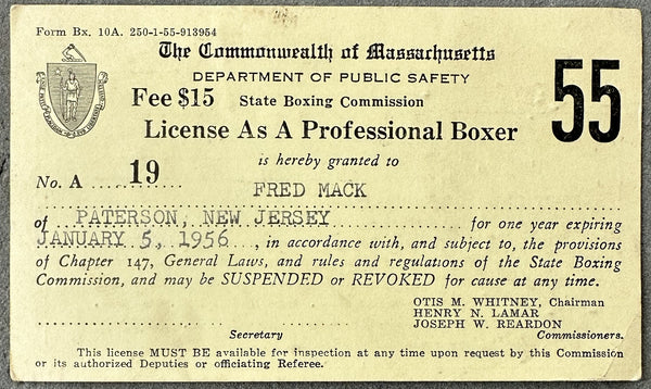 MACK, FREDDIE BOXING LICENSE (1955)