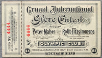 FITZSIMMONS, ROBERT-PETER MAHER ON SITE FULL TICKET (1892)