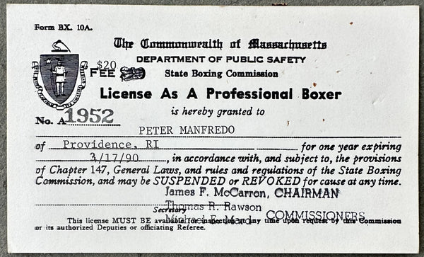 MANFREDO, JR., PETER BOXING LICENSE (1990)