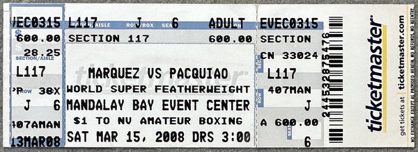 PACQUIAO, MANNY-JUAN MANUEL MARQUEZ II ON SITE FULL TICKET (2008)