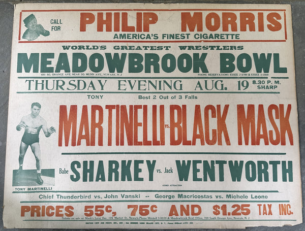 MARTINELLI, TONY-BLACK MASK ON SITE WRESTLING POSTER (1943)
