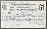 MATTHEWS, EARL "KID" BOXING LICENSE (1961)