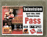 MAYWEATHER, JR., FLOYD-VICTORIANO SOSA & MIGUEL COTTO-JOEL PEREZ TV CREDENTIAL (2003)