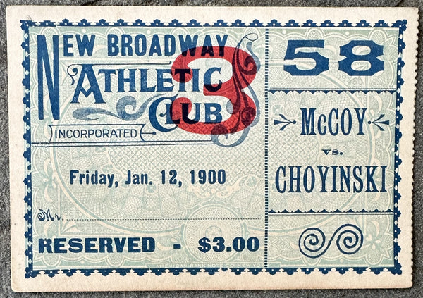 MCCOY, KID-JOE CHOYNSKI ON SITE STUBLESS TICKET (1900)