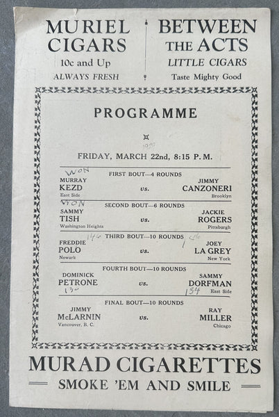 MCLARNIN, JIMMY-RAY MILLER OFFICIAL PROGRAM (1929)